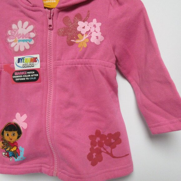 Nickledeon Dora Explore Girls 18 Months Hooded Pink Zip Long Sleeve Sweatshirt - Picture 7 of 7